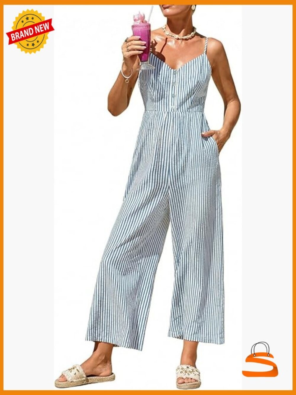 Womens Backless Wide Leg Jumpsuit with Pockets Smocked Elastic Waist